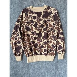 Vintage Duck Bay Frog Skin Camo Sweatshirt Mens Medium Brown Tan Raglan Crewneck
